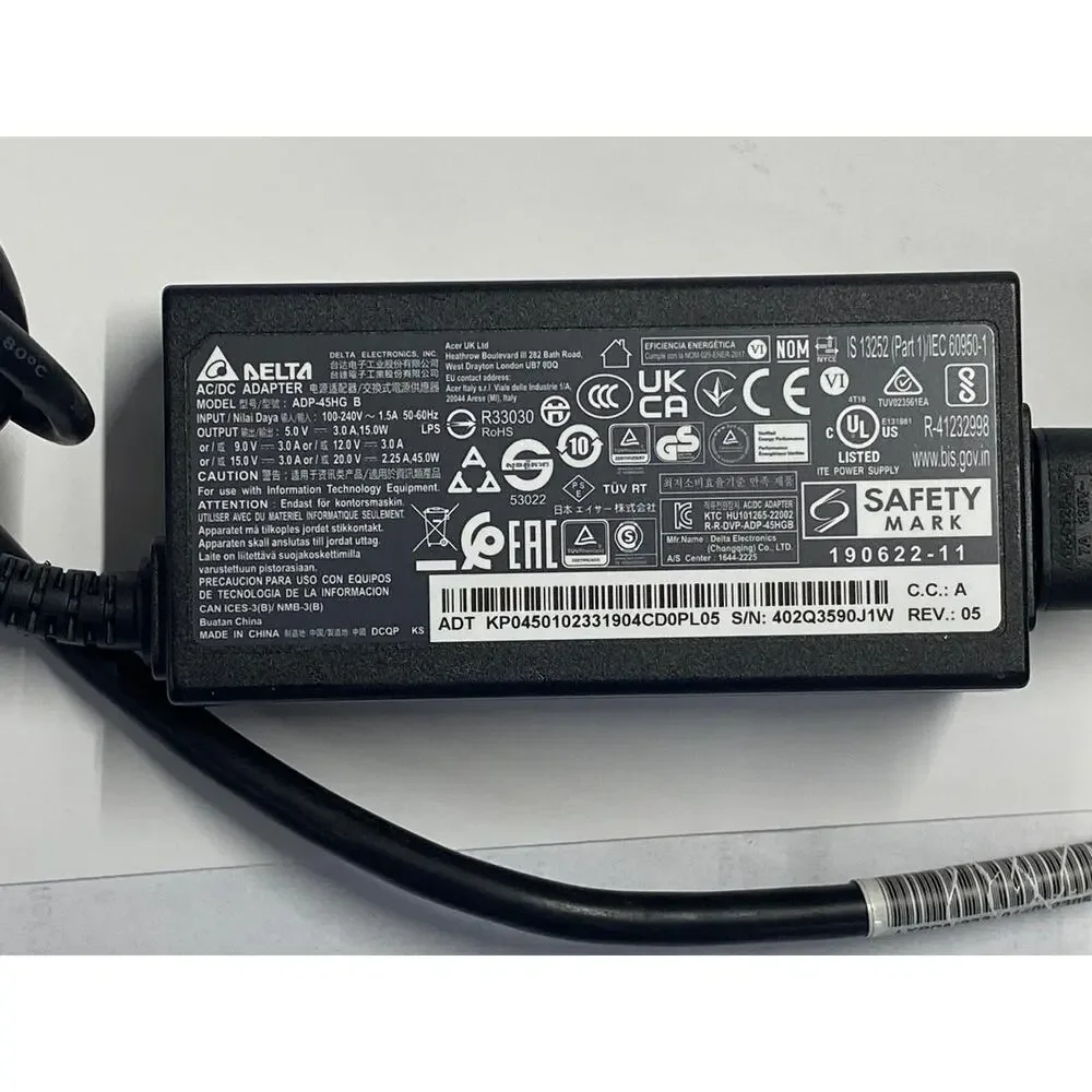 Delta Acer 45W USB C Laptop Charger ADP 45HG B Power Adapter Pre Owned